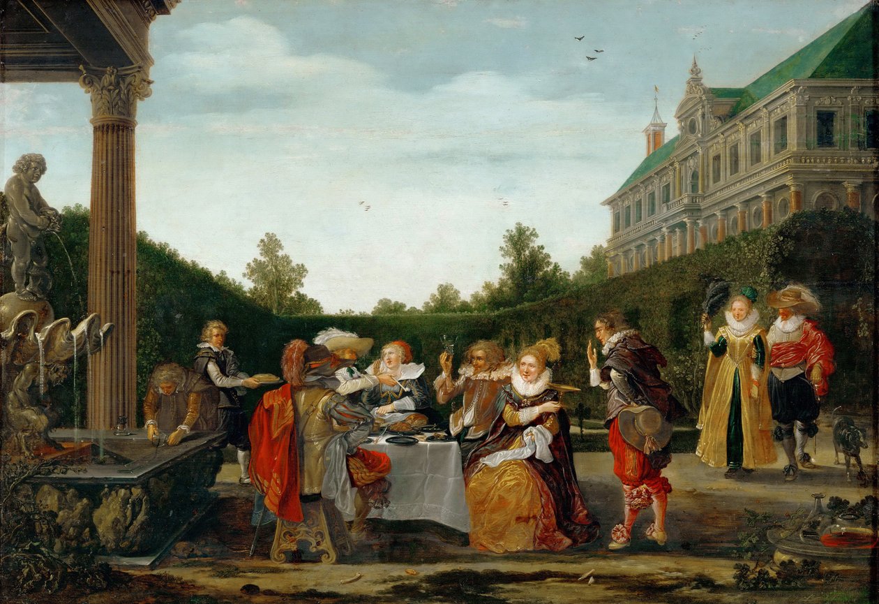 Pidot linnapuistossa, kirjoittanut Velde, Esaias, van de (1591-1630). öljy puulle tekijältä Esaias I van de Velde