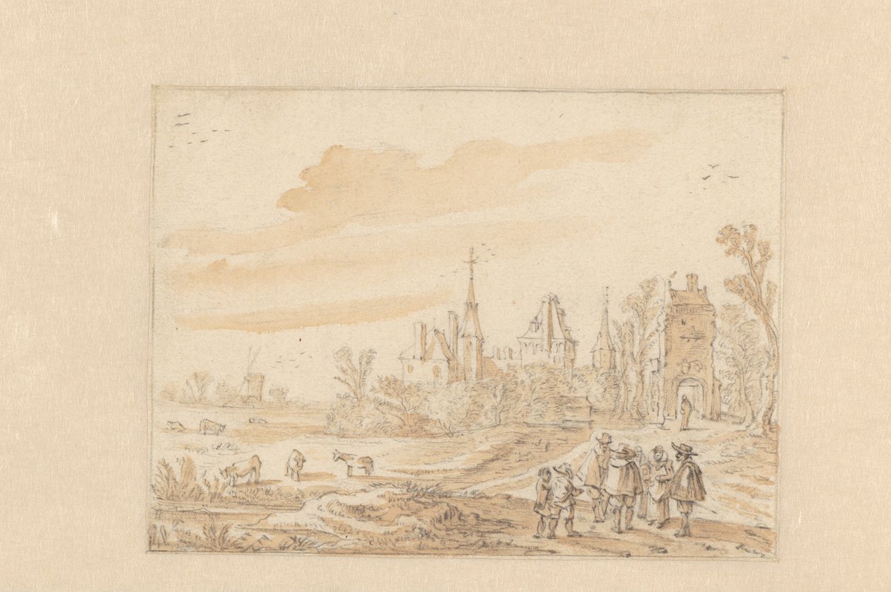 Paisatge amb grup de persones i acabat de castell tekijältä Esaias van de Velde (possibly)