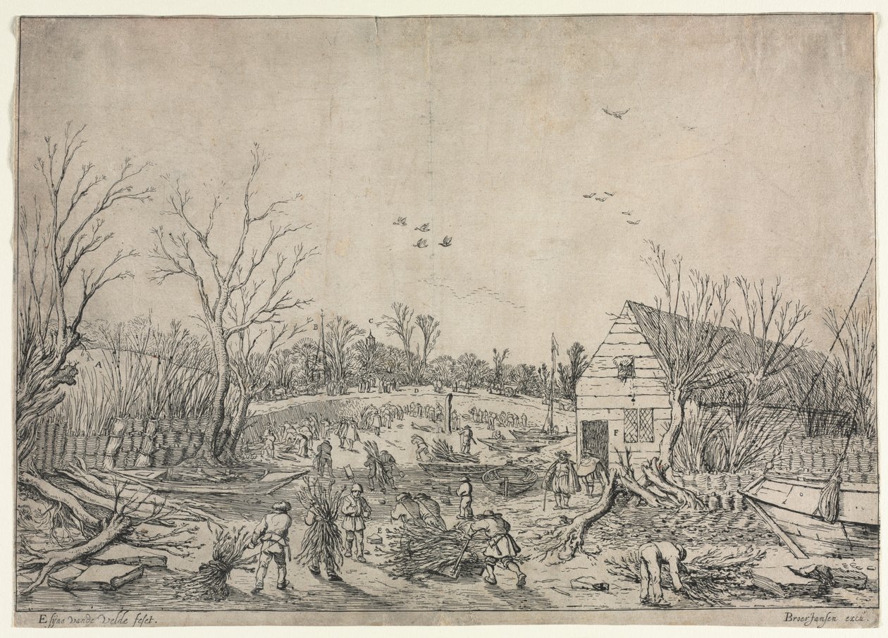 Suuri tulva 10. tammikuuta 1624 (tai Viasen Lek-joen murtuneen padon korjaaminen, 1624) tekijältä Esaias van de Velde