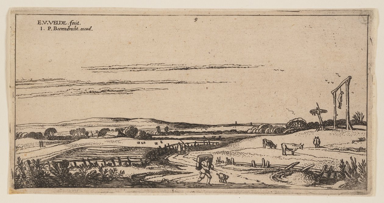 Maisema hirsipuilla (lähellä Haarlemia), teoksesta Maisemia (Landscapes). tekijältä Esaias van den Velde I