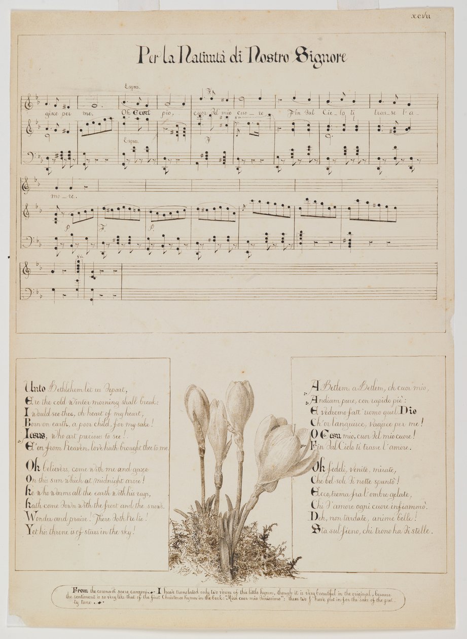 Herramme syntymälle -laulukortti, n. 1868-1882 tekijältä Esther Frances Alexander