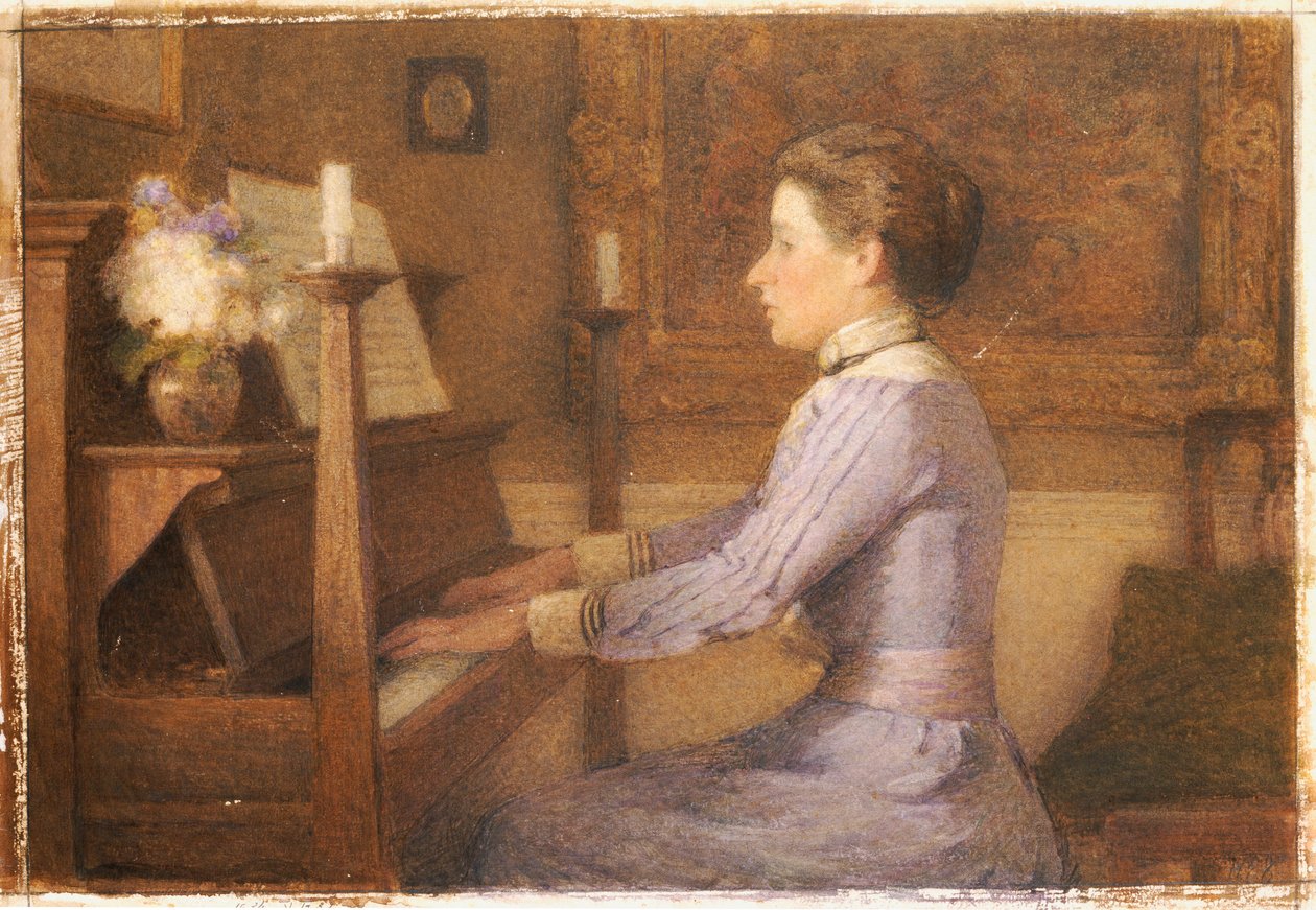 Pianolla (kynä ja akvarelli paperille) tekijältä Esther H. Jones