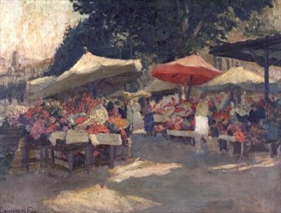 Vilkas markkinat kesäpäivänä tekijältä Ethel Carrick Fox