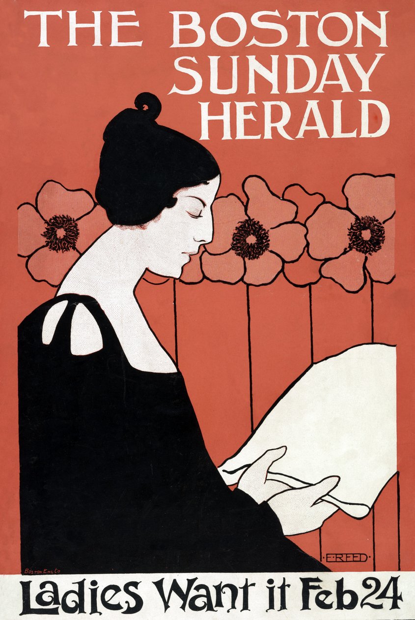 The Boston Sunday Herald - Ladies Want It 24. helmikuuta, pub. C. 1900 tekijältä Ethel Reed