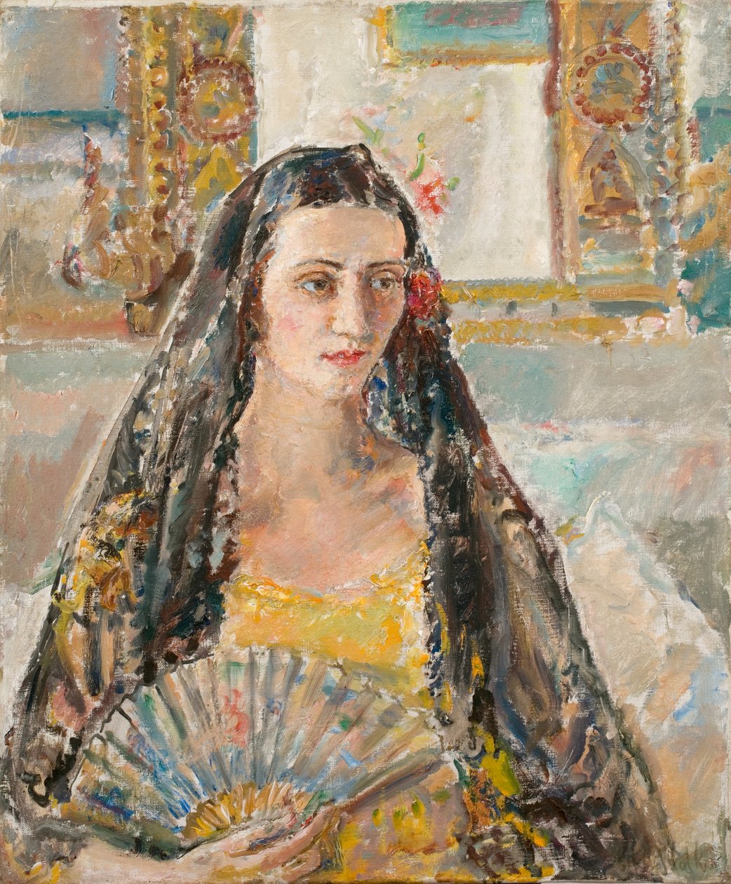 Nainen viuhkan kanssa, exh. 1926 (öljy kankaalle) tekijältä Ethel Walker