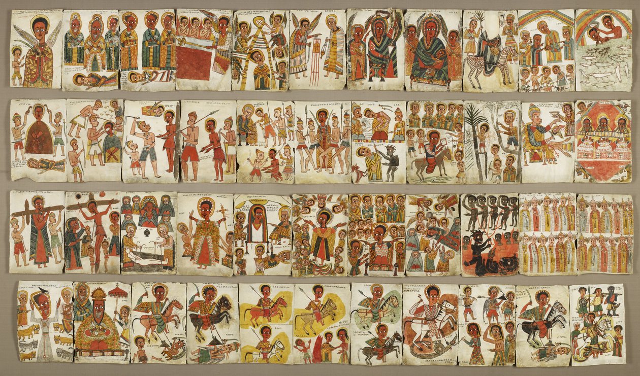 44 levyn lehti kristillisestä valaistusta albumista, 1600-luvun loppu (pigmenttejä perunakalvolla) tekijältä Ethiopian School