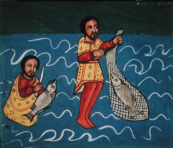 Kaksi kalastajaa (vellum) tekijältä Ethiopian School