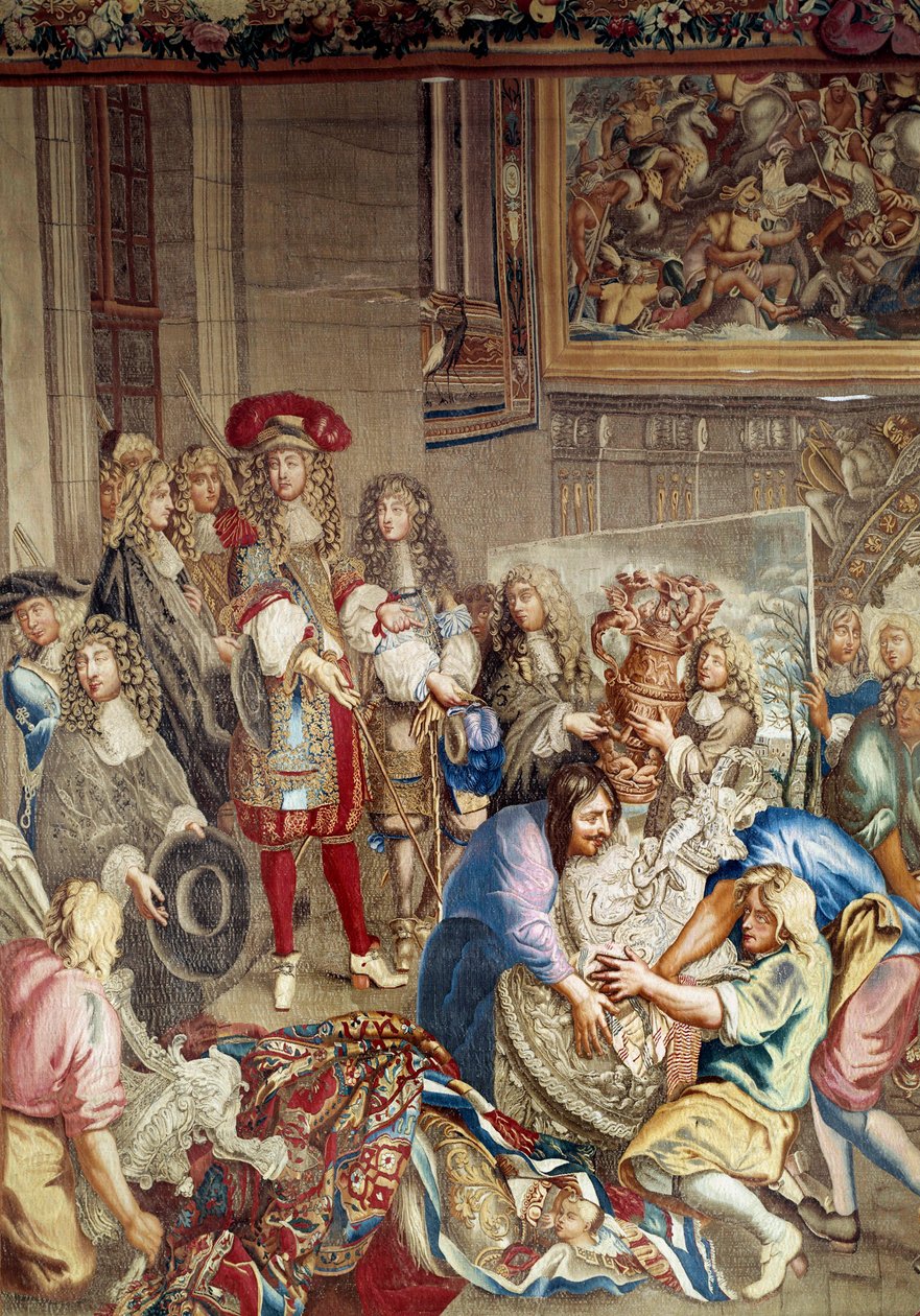 Visita de Lluís XIV a la Manufacture des Gobelins en presència de Jean Baptiste (Jean-Baptiste) Colbert (1619-1683) (de perfil, a la dreta del rei) i el pintor Charles Lebrun (Le Brun) (1619-1690). ), 15 d