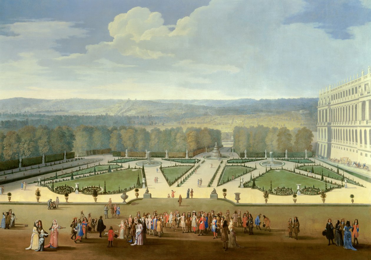 Ludvig XIV:n rantakatu (1638-1715) Versaillesin puutarhojen pohjoisparteria silmällä pitäen Etienne Allegrainin (1644-1736) maalaus n. 1688. Aurinko. 2,3x2,9 m tekijältä Etienne Allegrain