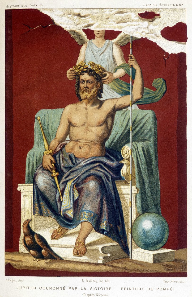 Voiton kruunaama Jupiter (Zeus) - Nicolinin nostaman Pompejin freskon mukaan. tekijältä Etienne Antoine Eugene Ronjat