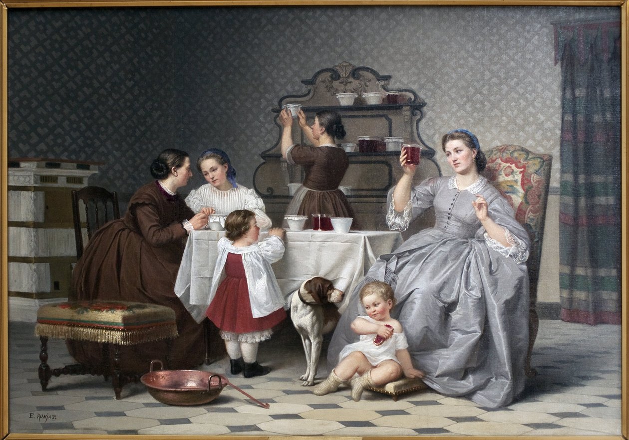 Hillot, sanoo myös Le gouter de famille. Eugene Ronjatin (1822-1912) maalaus, öljy kankaalle, noin 1860. 1800-luvun ranskalainen taide. Wienin taidemuseo (Isere). tekijältä Etienne Antoine Eugene Ronjat