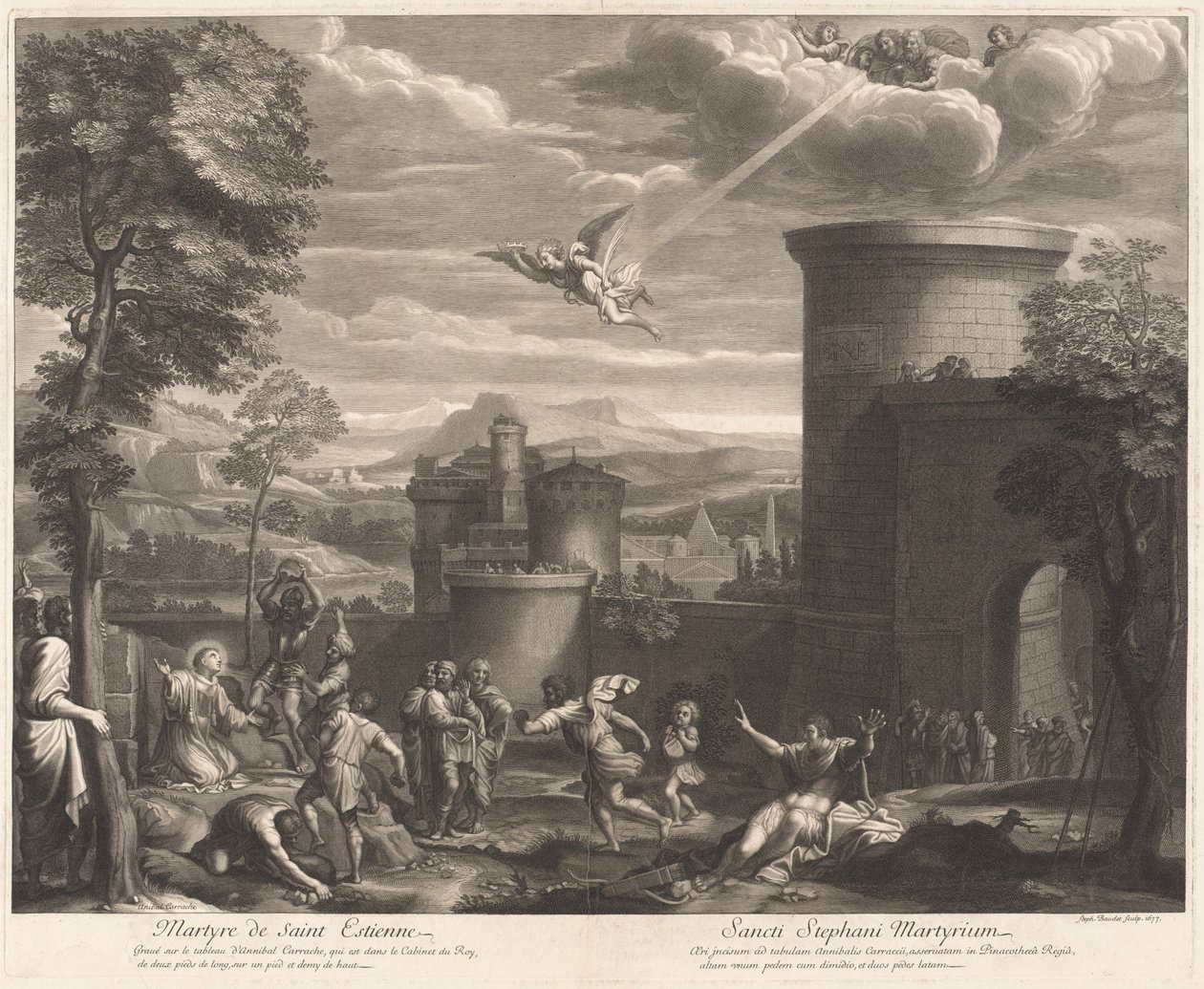 Pyhän Estiennen marttyyrikuolema (Pyhän Sebastianin marttyyrikuolema) tekijältä Etienne Baudet, after Annibale Carracci