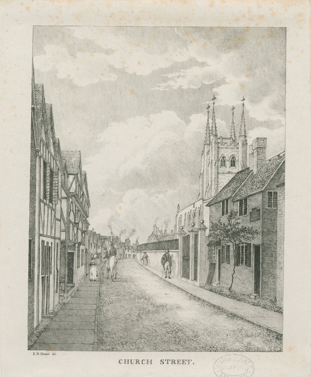 Tamworth - Church Street: litografia, nd [1796-1865] (painettu) tekijältä Etienne Bruno Hamel