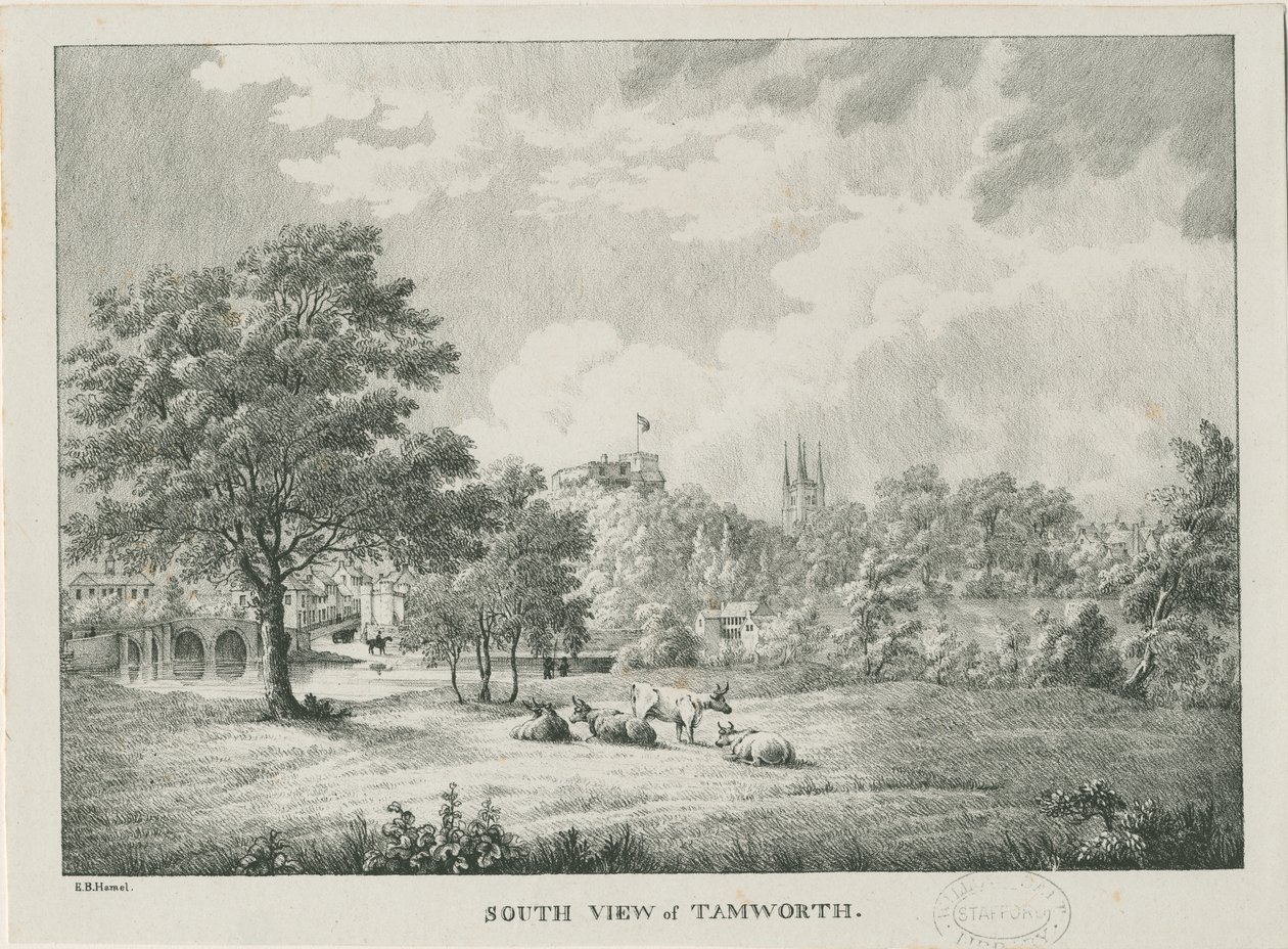 Tamworth - Kaukainen näkymä etelästä: litografoitu, nd [1796-1865] tekijältä Etienne Bruno Hamel