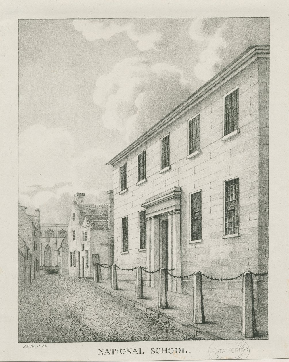 Tamworth - National School: litografia, nd [1796-1865] (painos) tekijältä Etienne Bruno Hamel