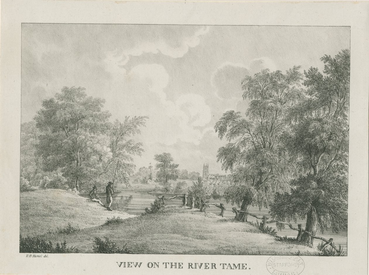 Tamworth - Tame-joki: litografia, nd [1796-1865] tekijältä Etienne Bruno Hamel