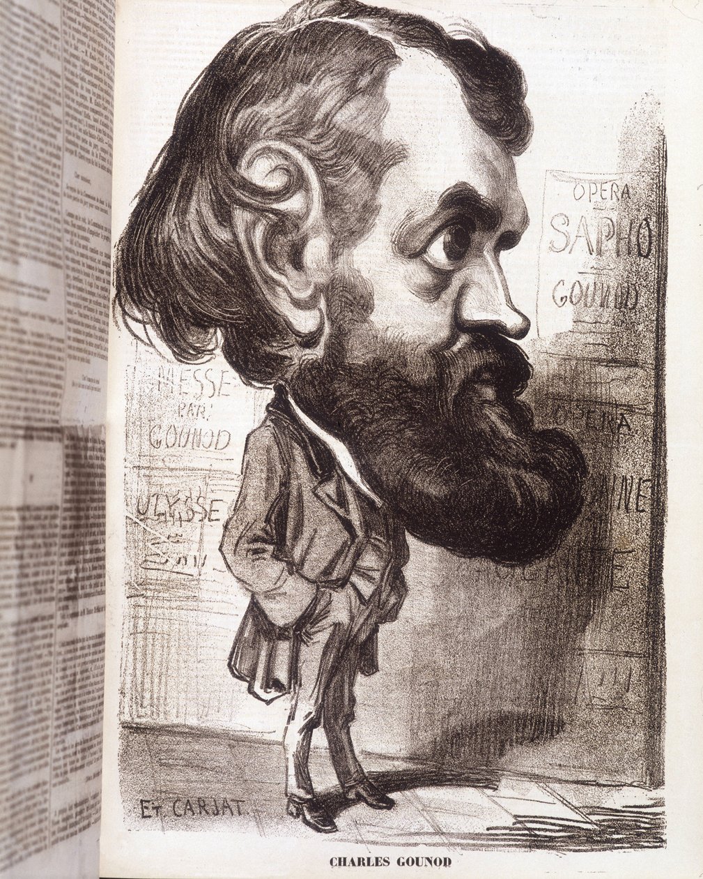 Etienne Carjatin säveltäjä Charles Gounod (1818-1893) karikatyyri 1800-luvulla. tekijältä Etienne Carjat