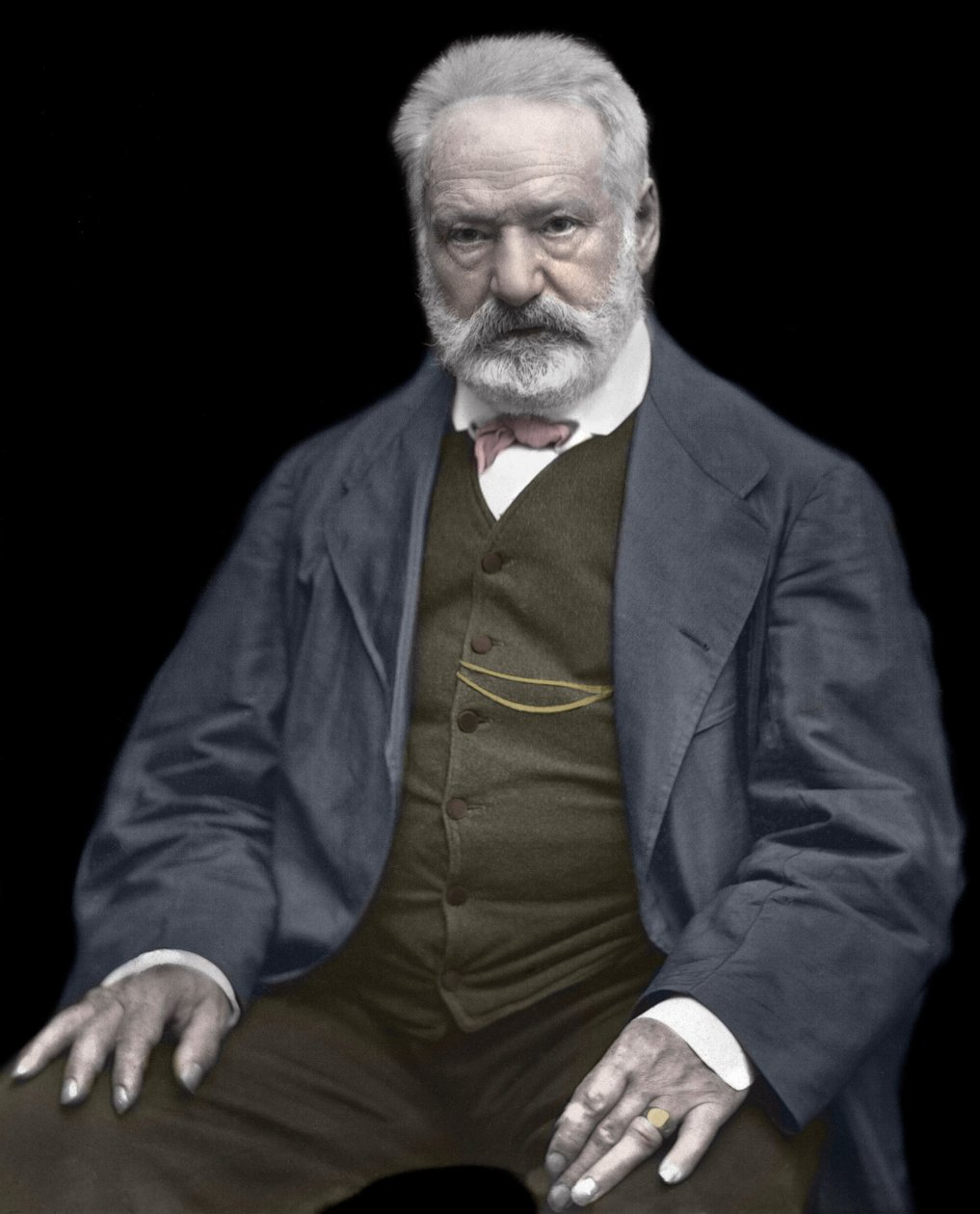 Victor Hugon (1802-1885), ranskalaisen kirjailijan ja runoilijan muotokuva, Väritys Etienne Carjatin (1828-1906) valokuvassa - Victor Hugo (1802-1885). Englantilainen kirjailija ja runoilija. noin 1870. Värillinen valokuva. tekijältä Etienne Carjat