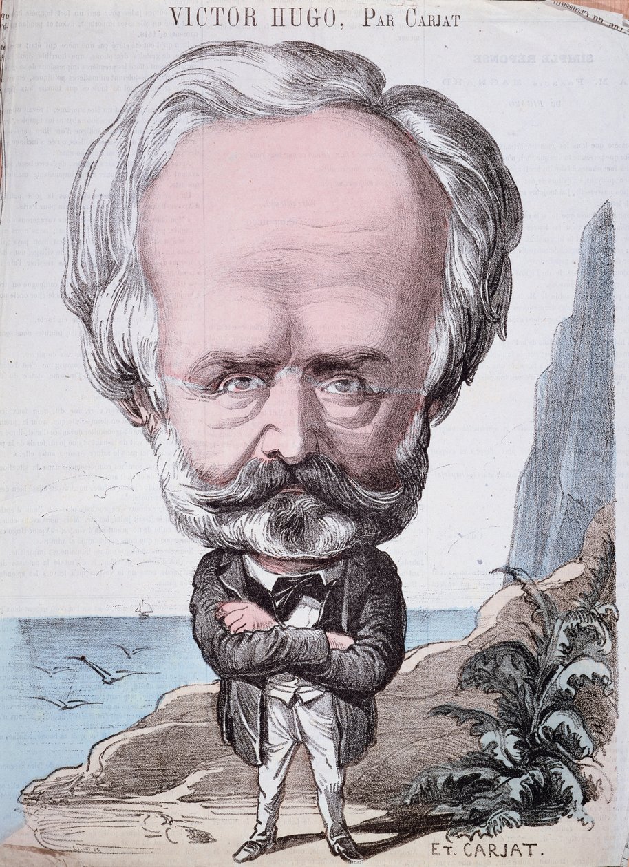 Victor Hugo (1802-85) Jersey Rockilla, 1867 (värikaiverrus) tekijältä Etienne Carjat