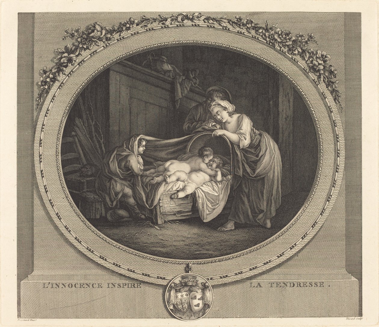 Viattomuus inspiroi hellyyttä tekijältä Etienne Claude Voysard after Jean Honoré Fragonard