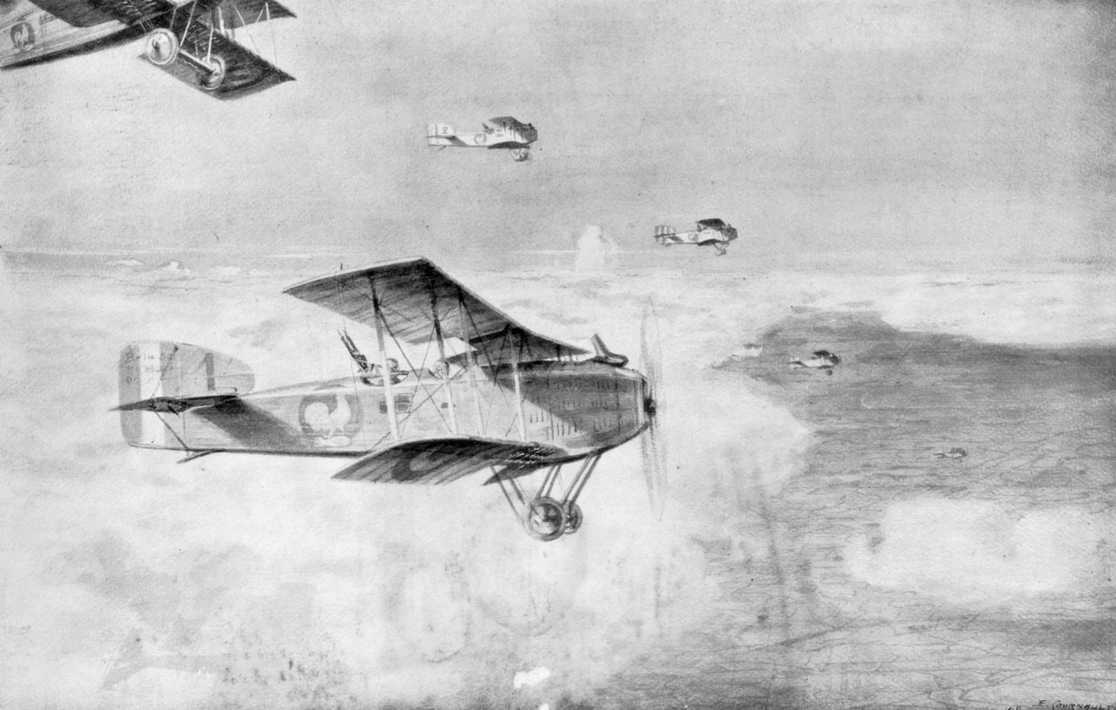 Ranskalainen päiväpommikoneiden laivue pilvimeren yläpuolella, 1918, 1926. tekijältä Etienne Cournault