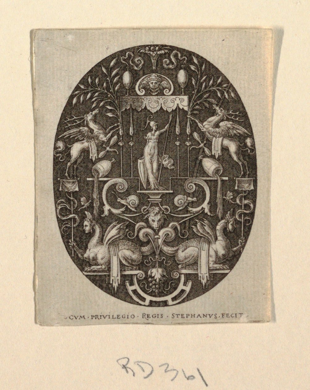 Athena, teoksesta Grotesques on Black Ground, Divinities and allegories tekijältä Etienne Delaune