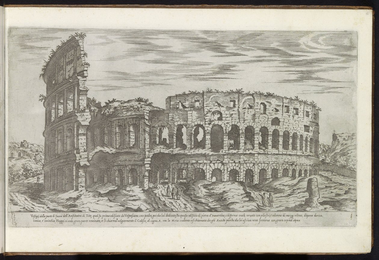 Rooman Colosseum Bouwwerken uit de oudheid (sarjan nimi) Stefano Du Perac Parisinon keräämät Rooman antiikin jäännökset ja muotokuvat perspektiivissä (sarjan nimi esineellä) tekijältä Etienne Duperac