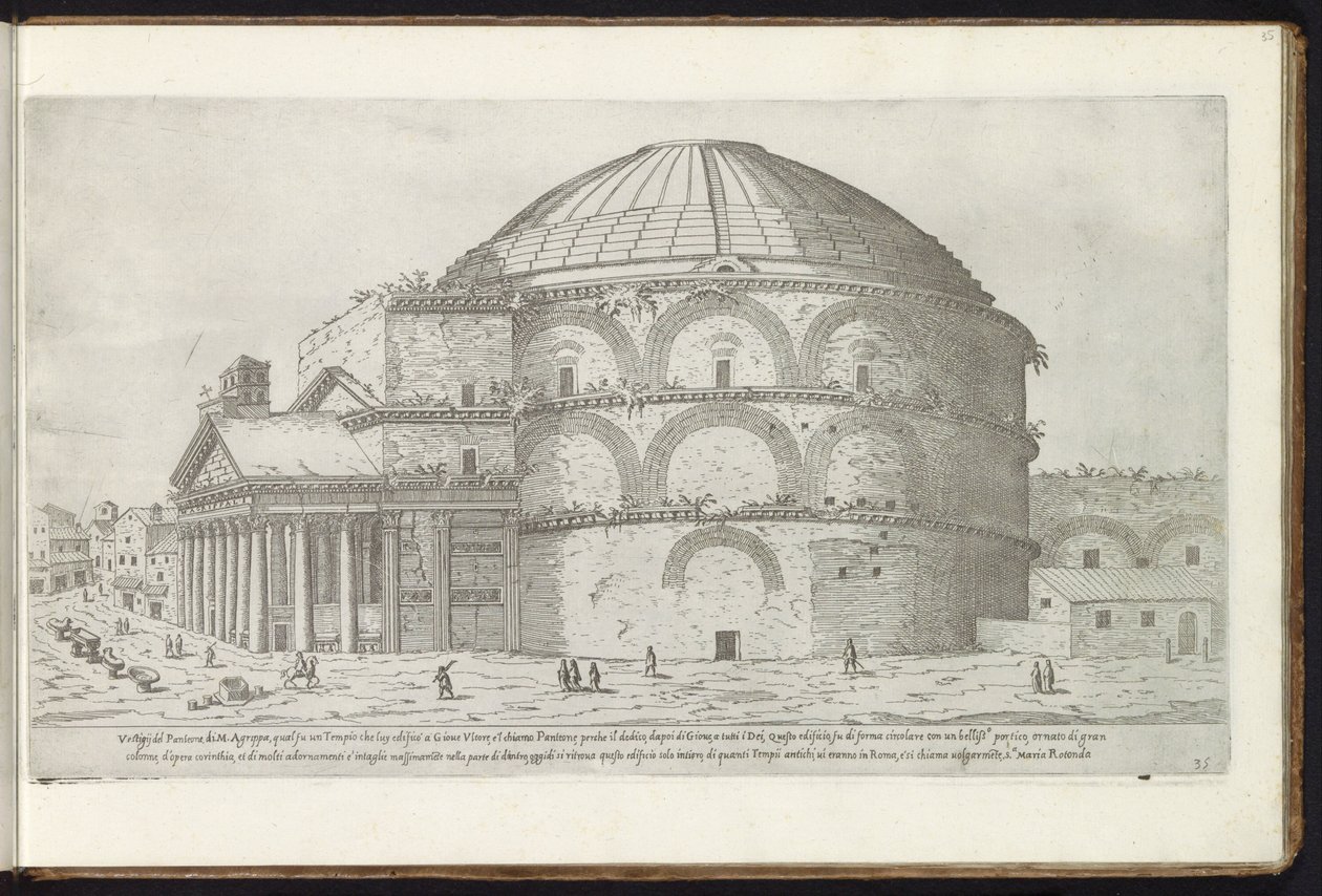 Pantheon Roomassa Bouwwerken uit de oudheid (sarjan nimi) Antiikin jäännökset Roomassa keräsivät ja esittävät perspektiivissä Stefano Du Perac Parisino (sarjan nimi esineellä) tekijältä Etienne Duperac