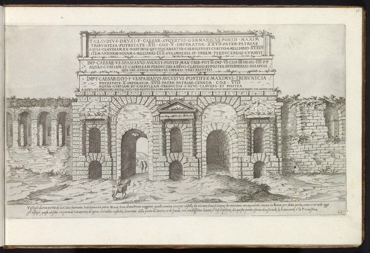 Porta Maggiore te Rooma Bouwwerken uit de oudheid (sarjan nimi) Stefano Du Perac Parisinon keräämät Rooman antiikin jäännökset ja muotokuvat perspektiivissä (sarjan nimi esineellä) tekijältä Etienne Duperac