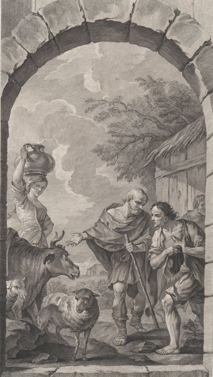 Foundlings kappeli Pariisissa: Paimenryhmä mökin edessä, 1757. tekijältä Etienne Fessard