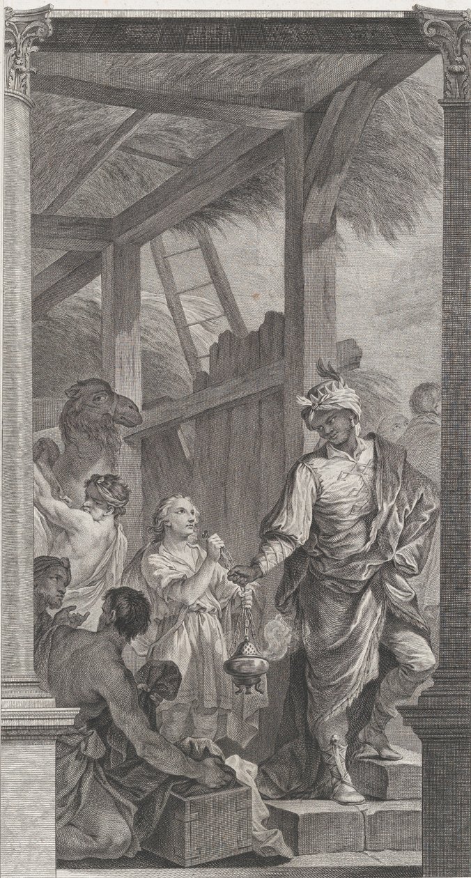 Foundlings kappeli Pariisissa: Le Roi mage Balthazar et sa suite, 1752. tekijältä Etienne Fessard