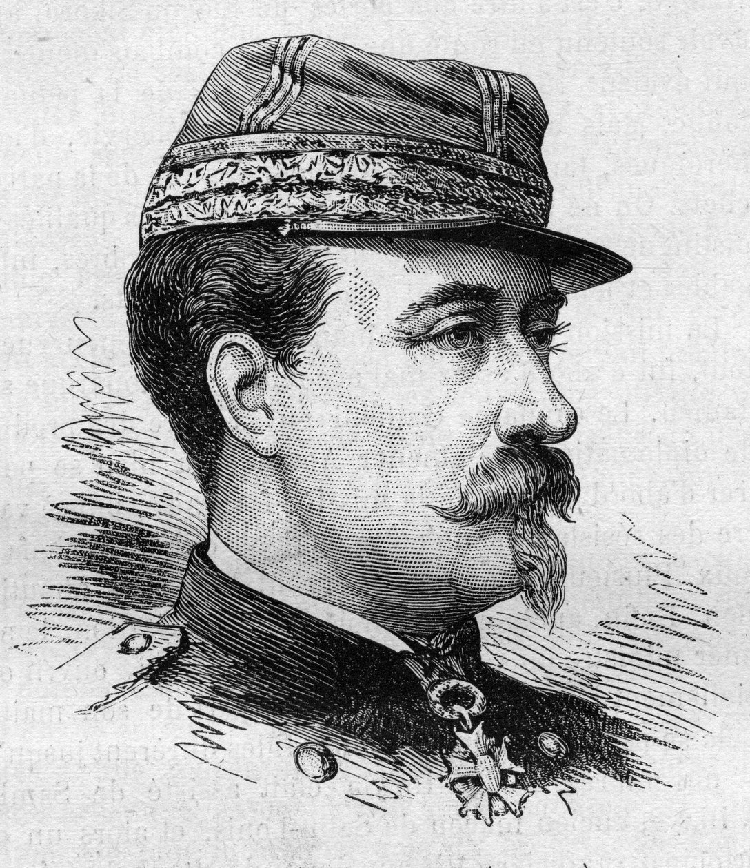 Kenraali Jean Baptiste Marie Edouard Campenon (1819-1890), ranskalainen sotilas ja poliitikko. Bocourin kaiverrus "" Le Monde Illustré" -julkaisussa nro 1287, 26. marraskuuta tekijältä Etienne Gabriel Bocourt