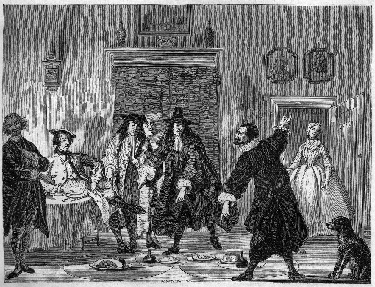 Komediakohtaus hollantilaisessa teatterissa 1700-luvulla. Kaiverrus Bocour Troostin guassin jälkeen tekijältä Etienne Gabriel Bocourt