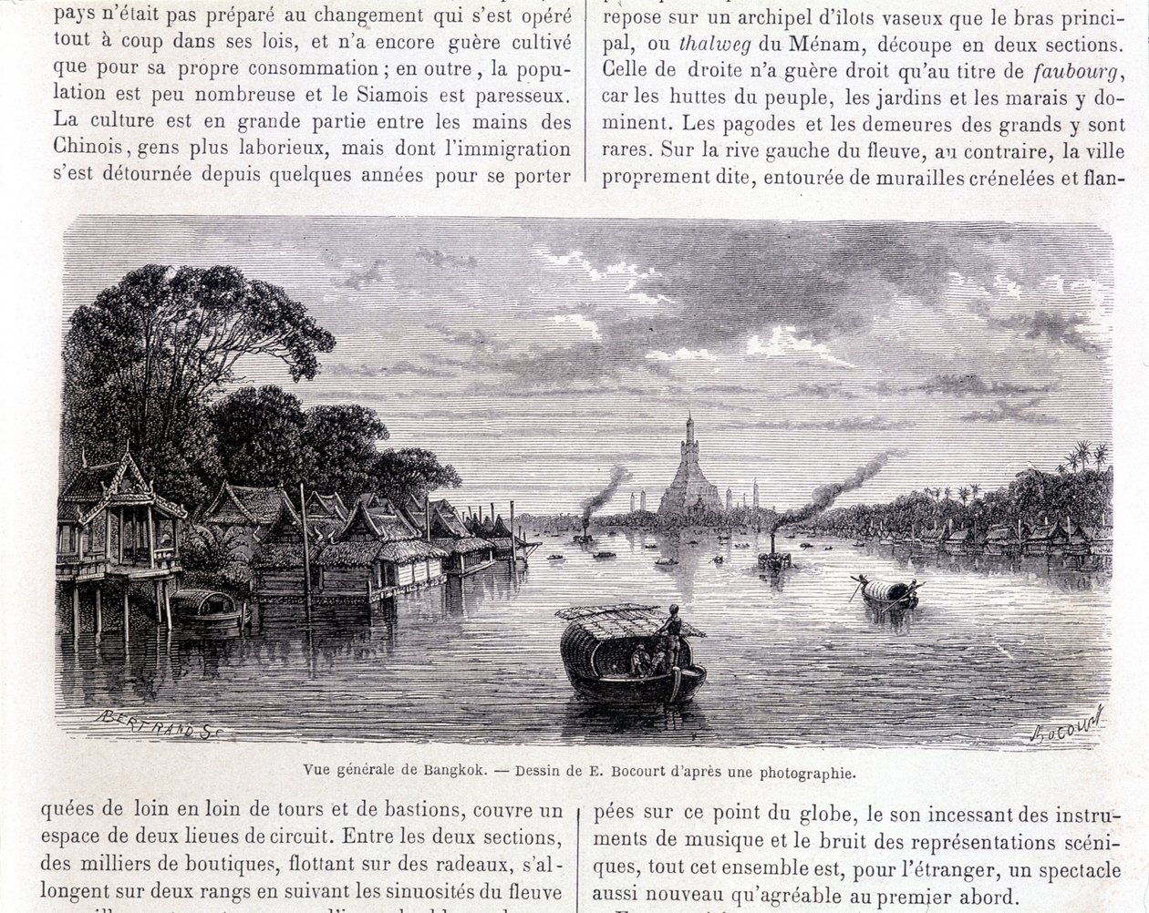 Pangkalahatang view ng Bangkok. Pagguhit ni E. Bocourt.finn tekijältä Etienne Gabriel Bocourt
