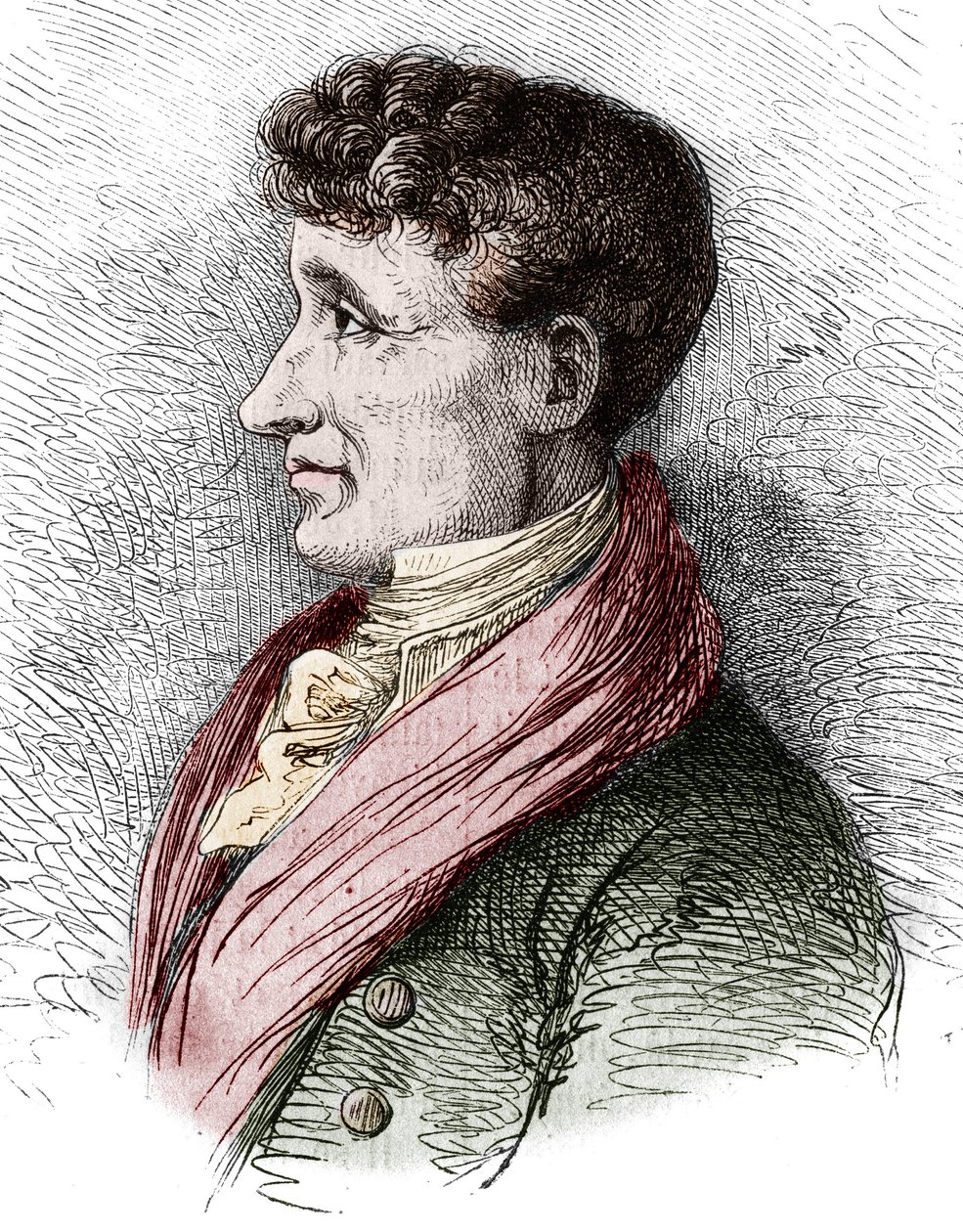 Ranskalaisen kirjailijan Joseph Joubertin (1754-1824) muotokuva. Bocourin kaiverrus "" Le Magasin viehättävässä"" tekijältä Etienne Gabriel Bocourt