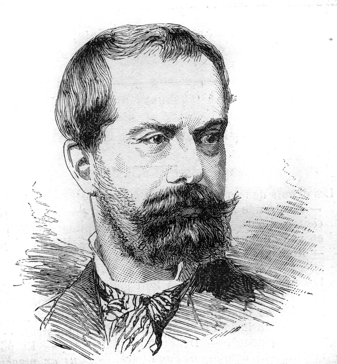 Muotokuva Paul Devesistä (1837-1889), ranskalainen lakimies ja poliitikko. Bocourin kaiverrus "" Le Monde Illustré" -julkaisussa nro 1287, 26. marraskuuta tekijältä Etienne Gabriel Bocourt