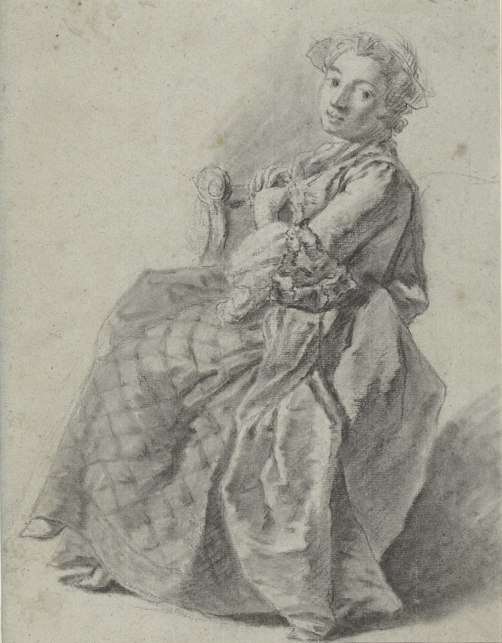 Tutkimus istuvasta nuoresta naisesta vasemmalla tekijältä Etienne Jeaurat (attributed to)