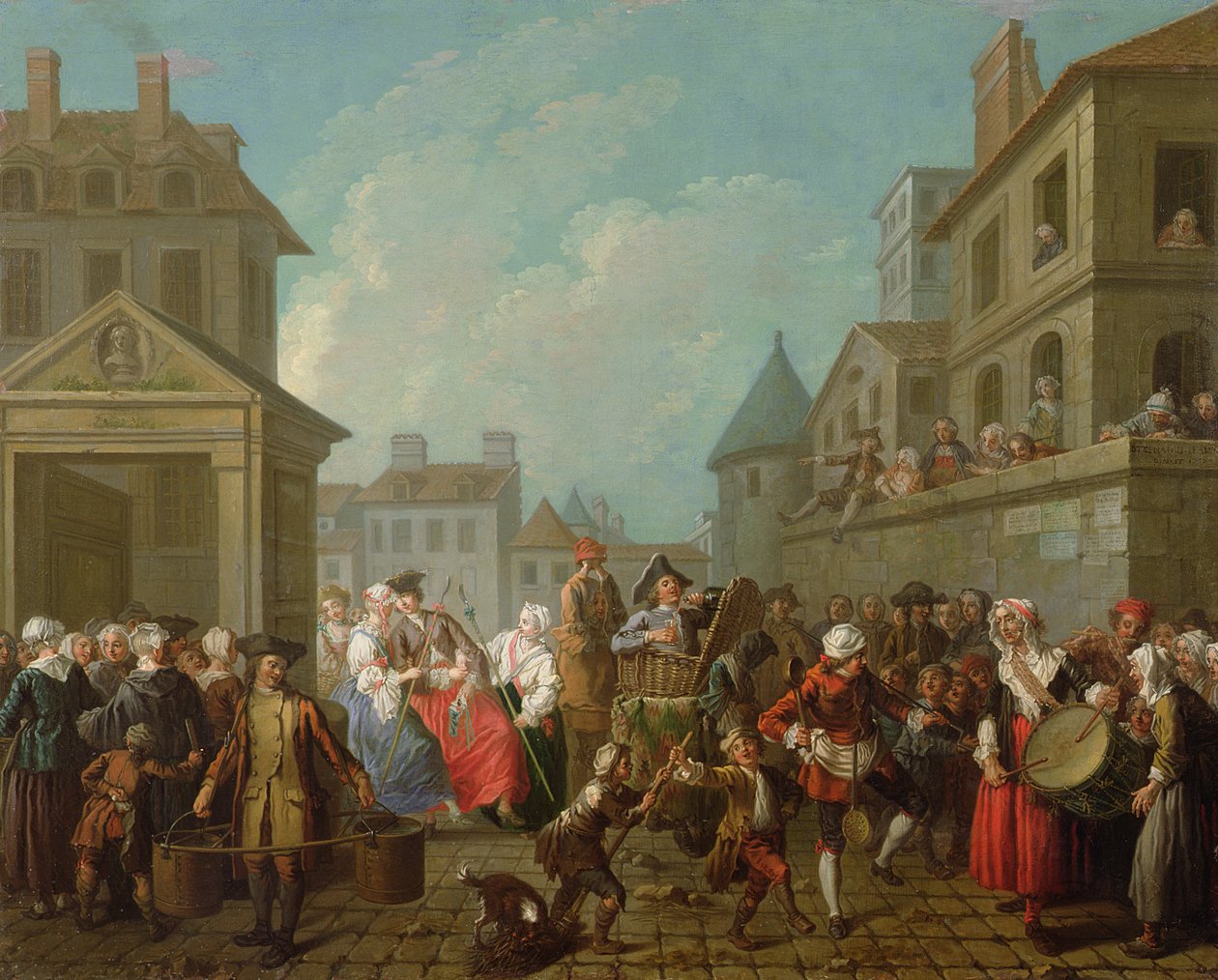 Katukarnevaali Pariisissa, 1757 tekijältä Étienne Jeaurat
