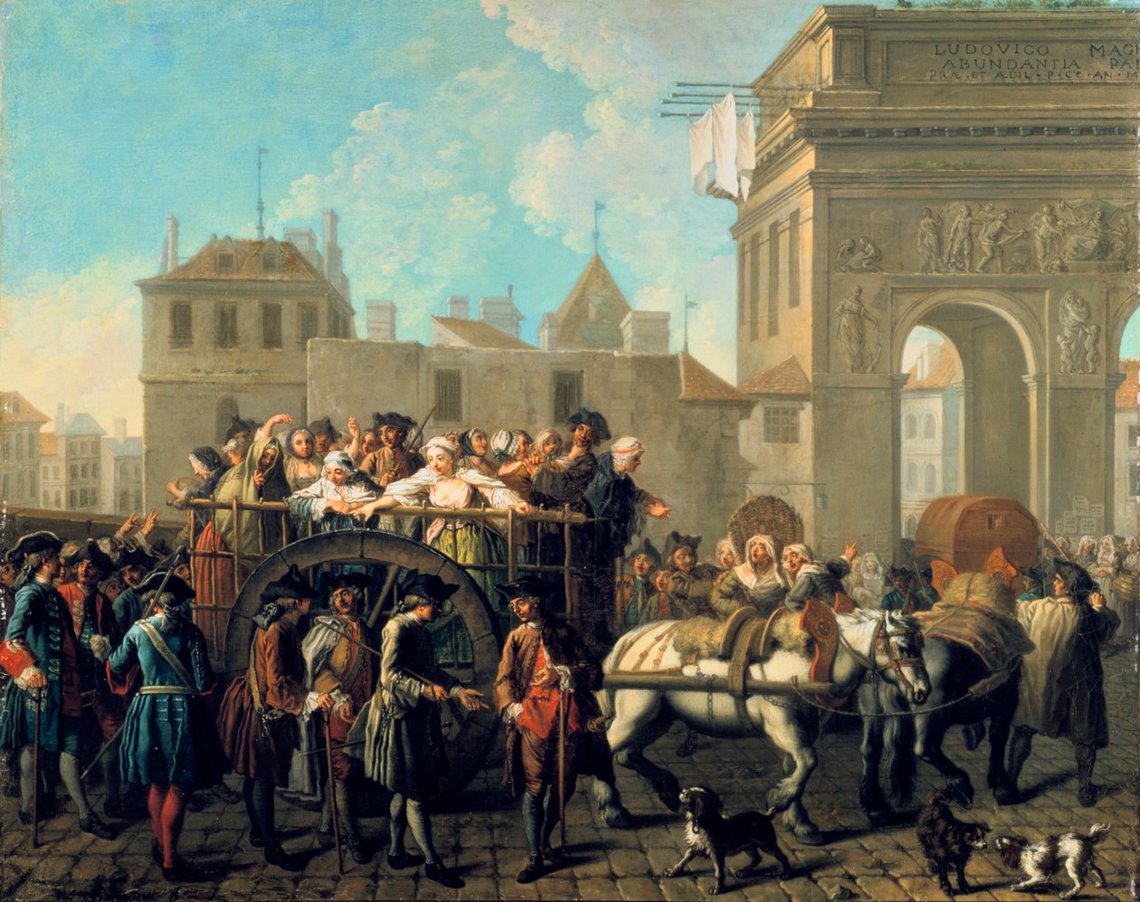 Prostituoitujen kuljetus Salpetriereen, c1760-1770 tekijältä Étienne Jeaurat