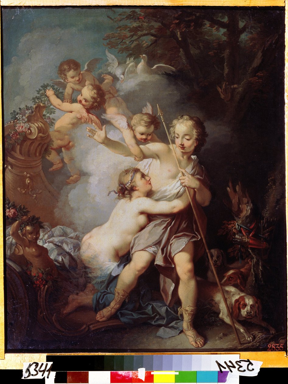 ""Venus ja Adonis"" (Venus ja Adonis) maalaus Etienne Jeaurat (1699-1789) Noin 1750 Moskova, Pushkin-museo tekijältä Étienne Jeaurat