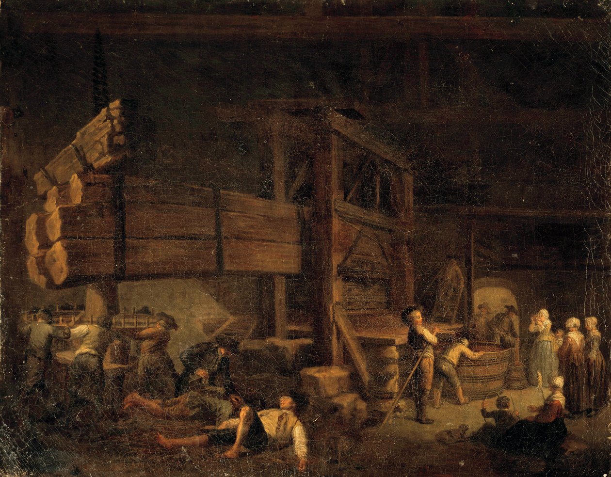 Viininvalmistus: "" Puristus Vermentonissa, Jeaurat-puristin Burgundiassa"" Etienne Jeauratin (1699-1789) maalaus 1700-luku. Beaune tekijältä Étienne Jeaurat