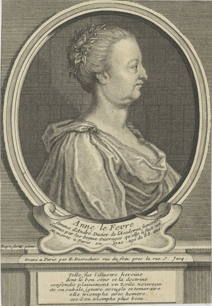 Anne Dacierin muotokuva, syntynyt Le Fèvre 1647-1720, noin 1720. tekijältä Etienne Jehandier Desrochers