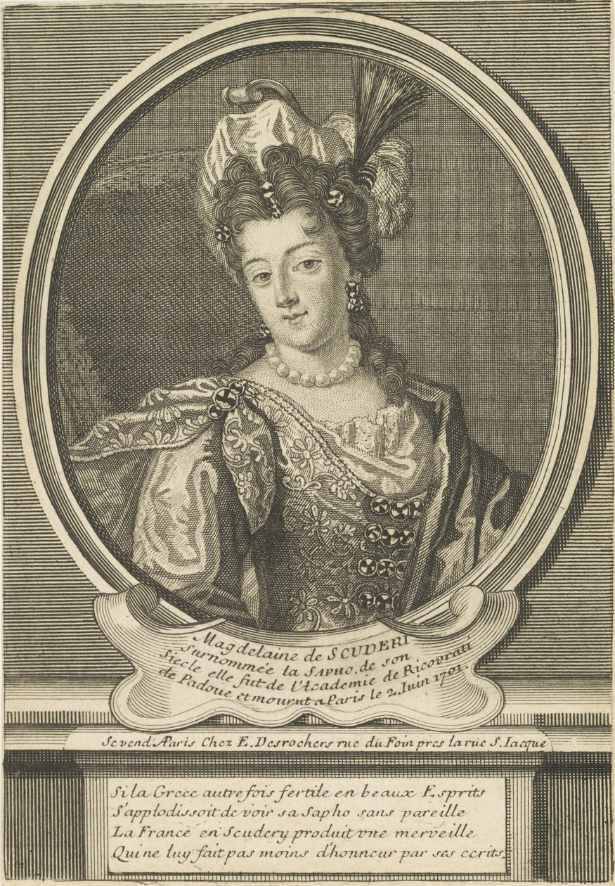 Madeleine de Scudéryn muotokuva 1607-1701, n. 1710. tekijältä Etienne Jehandier Desrochers