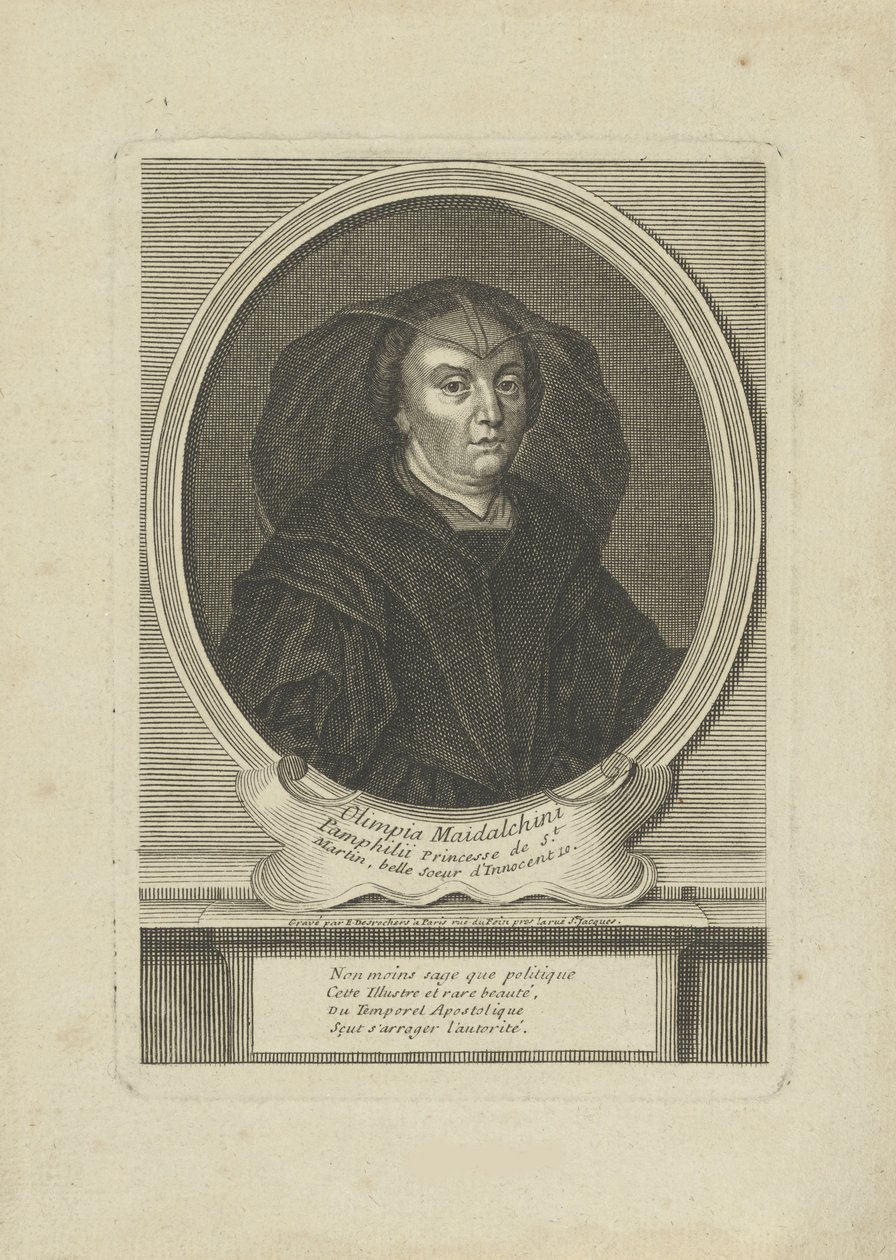 Muotokuva Olympia Maidalchini Pumphillsistä 1591-1657, um 1700. tekijältä Etienne Jehandier Desrochers