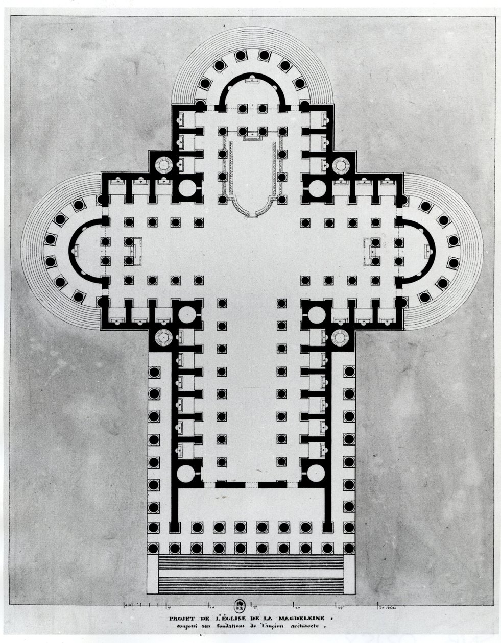 Madeleinen kirkon projekti. Piirustus. Arkkitehtuuri: Etienne Louis Boullee (Etienne-Louis Boullee), ranskalainen arkkitehti (1728-1799). tekijältä Etienne Louis Boullee