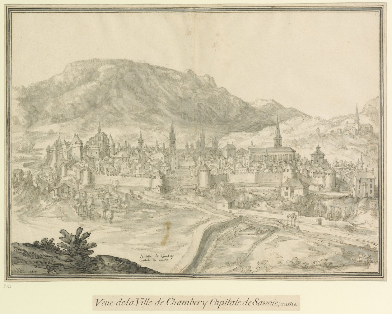 Chamberyn kaupunki  Savoijin pääkaupunki: Veüe de la Ville de Chambéry Savoijin pääkaupunki vuonna 1618. tekijältä Etienne Martellange