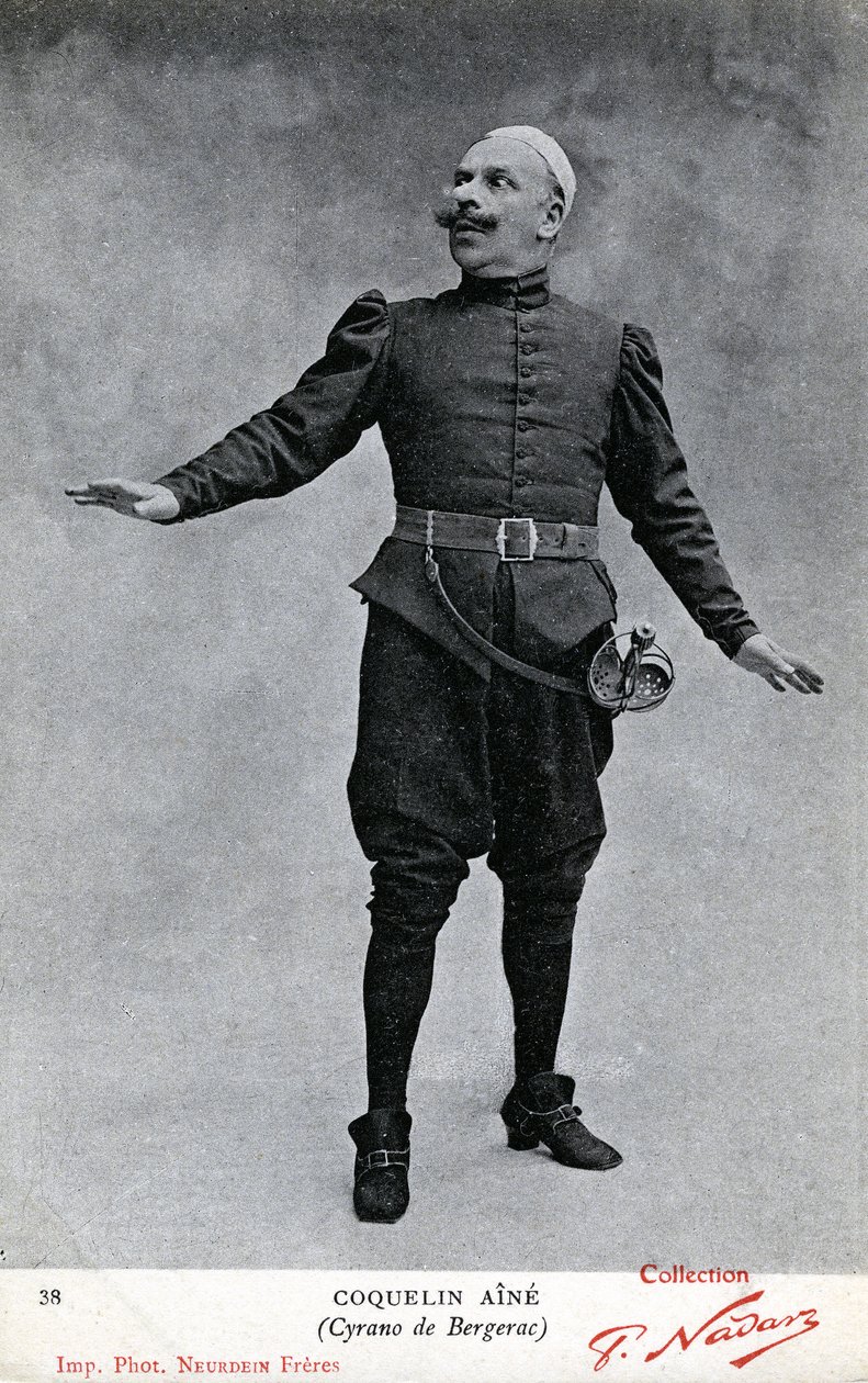 Constant Coquelin eli Coquelin aîné (1841 - 1909) Cyrano de Bergeracin asussa (m/v kuva) tekijältä Etienne Neurdein