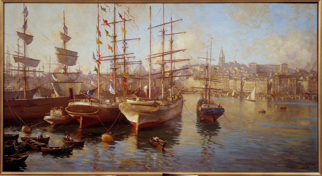 Oranssit balasellet. (Näkymä Marseillen satamasta). Etienne Martinin maalaus (1858-1945) tekijältä Etienne Philippe Martin