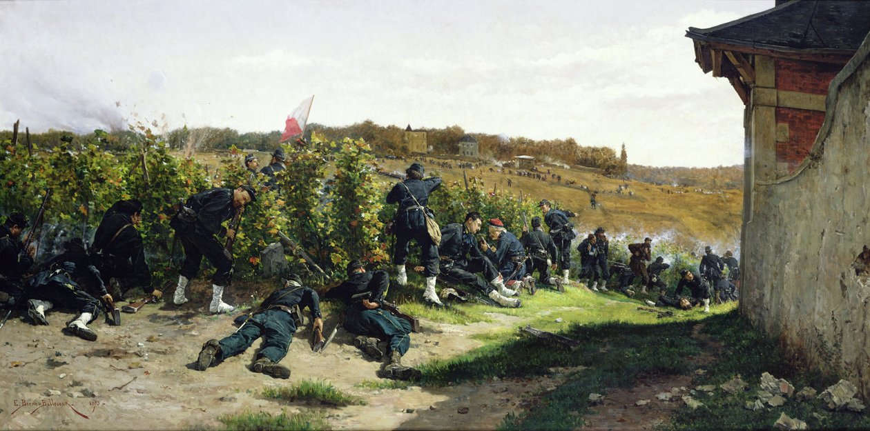 Tirailleurs de la Seine Rueil-Malmaisonin taistelussa, 21. lokakuuta 1870, 1875 tekijältä Etienne Prosper Berne Bellecour
