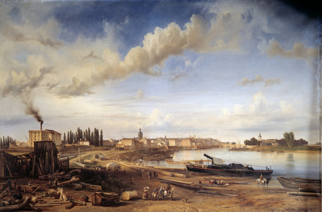 Chalons sur Saonen kaupunki (Chalons-sur-Saone). Etienne Raffortin (1802-1895) maalaus tekijältä Etienne Raffort